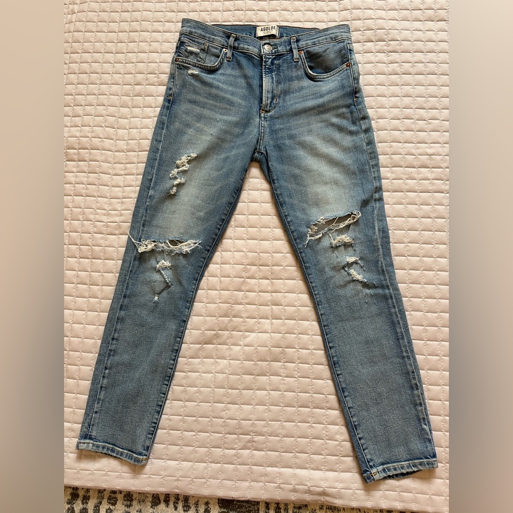 Agolde Light Blue Distressed Skinny Jeans